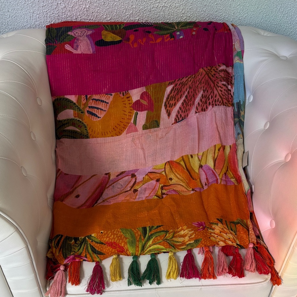 FARM Rio Colorful Tropical Large scarf with tassels ( 69 inch L & 48 inch W) - Picture 9 of 15